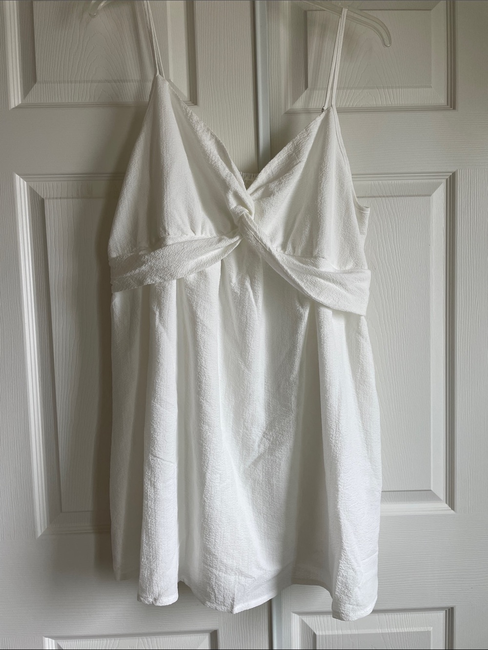 White/Beige Textured Twist-Front Cami Dresses